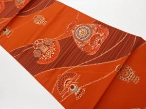 曲線に抽象壺模様織出し名古屋帯